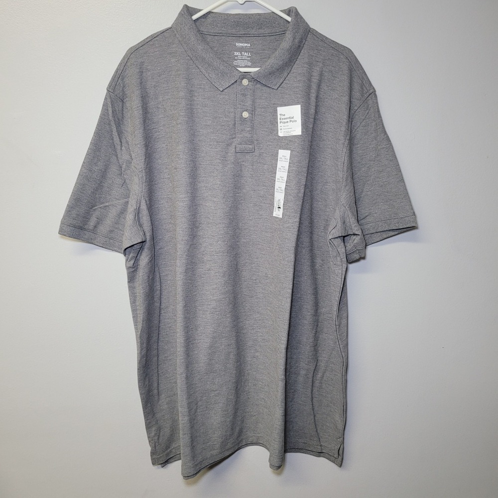 Sonoma Gray Polo Mens 3XLT The Essential Pique‎ Polo Short Sleeve MS23K500XH